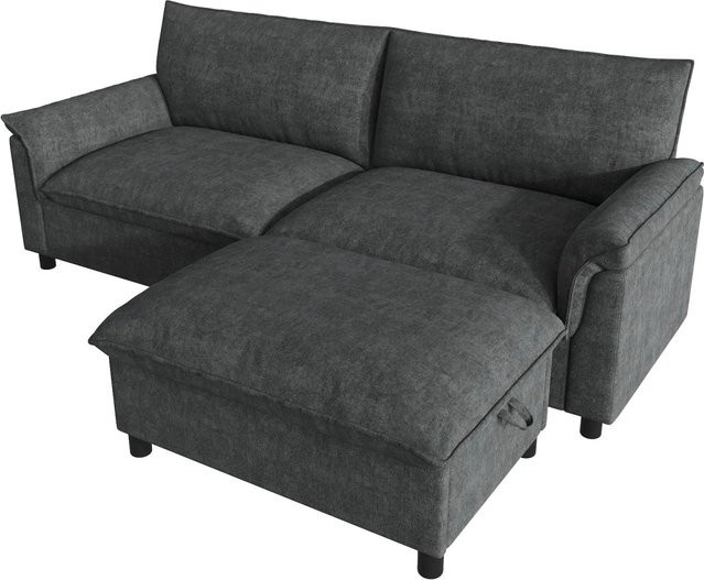 Merax Cloud Modulares L-Shape Sofa mit passendem Fußhocker, Schwarz/Grau, B/T/H: 216 x 82 x 77 cm - Bild 1