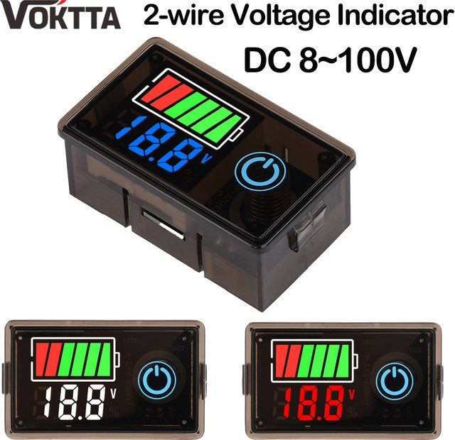 Voktta Digitalspannungsanzeige für Säure- und Lithiumbatterien mit Touch-Schalter, Universal Kapazitätsmesser und Tester für 8-100V - Bild 1