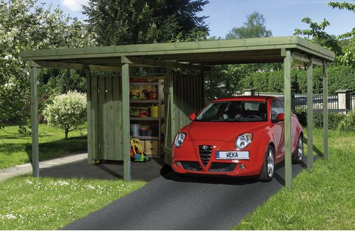WEKA Einzelcarport 607 Größe 1 mit Geräteraum aus braunem Nadelholz und PVC-Dachplatten, B/T: 512 x 389 cm - Bild 3
