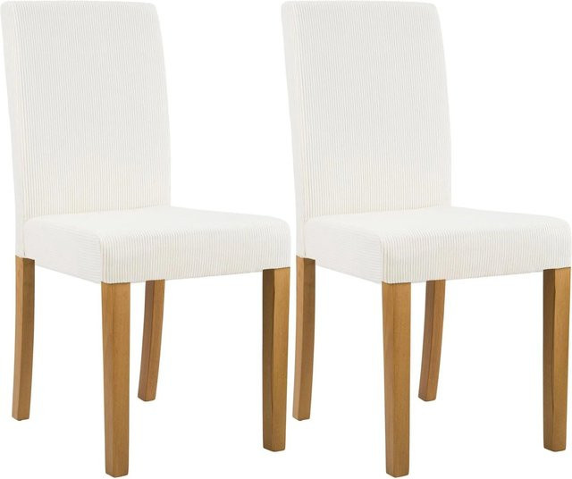 2er Set Esszimmerstühle DELUKE DALAN in Cord Creme, moderne Küchenstühle aus Kautschukholz, B/T/H: 41 x 47 x 91 cm - Bild 1