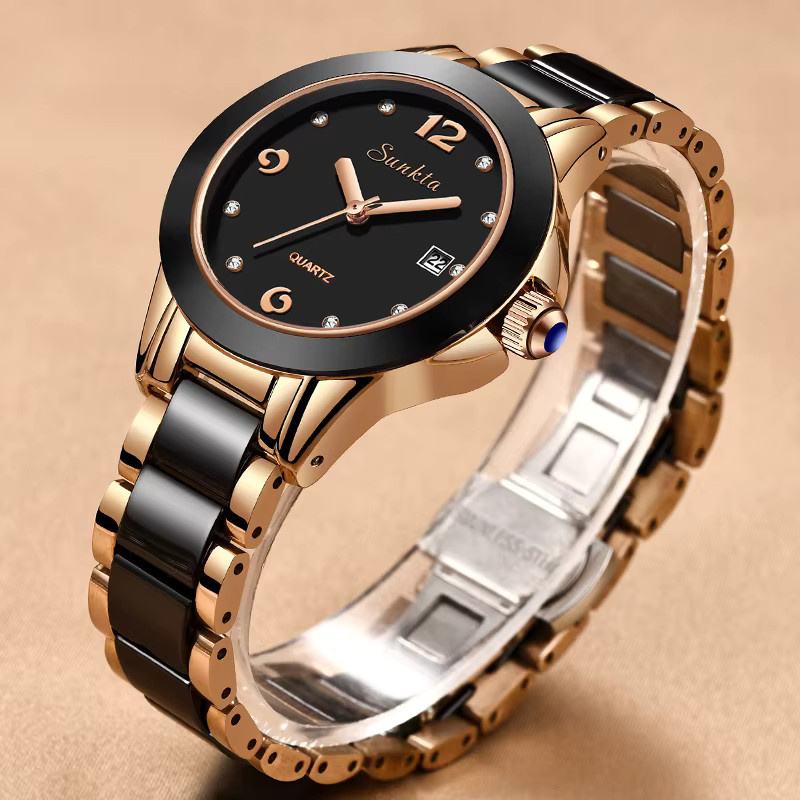 LIGE Armbanduhr, Keramik, Schwarz, Datum, Damen - Bild 2