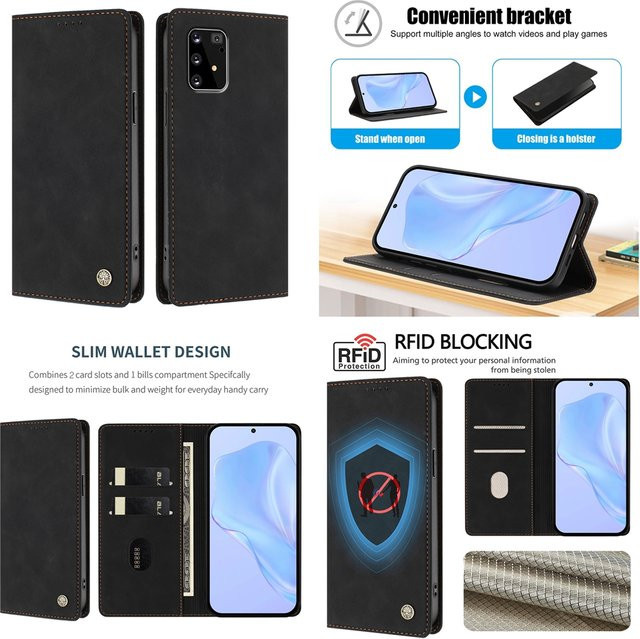RFID Blocking Flip Leder Handyhülle für Samsung Galaxy A73 A72 A71 A57 A56 A55 A54 A53 A52 A51 A50 A37 A35 A33 A32 A24 A23 A22 A21 4G 5G in Schwarz - Bild 1