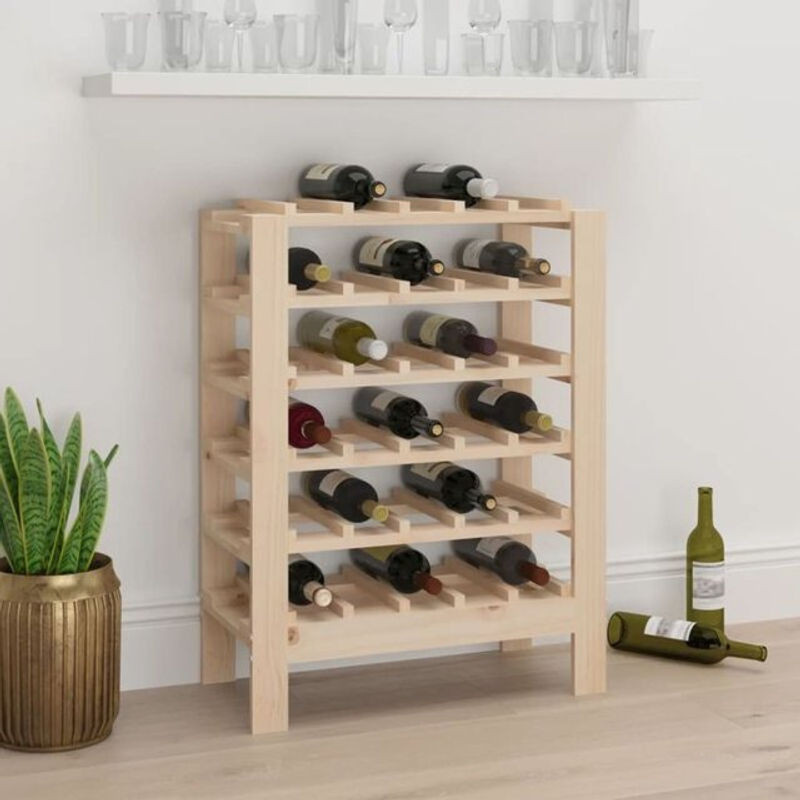 Vidaxl Weinregal aus Massivholz Kiefer in Natur und Braun im Landhaus- und Skandinavischen Stil, B/T/H: 61,5 x 30 x 82 cm - Bild 1