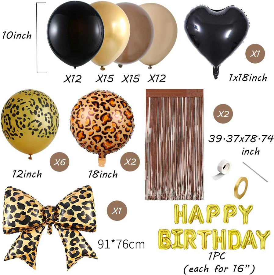 LQVYI 70-teiliges Ballonbogen-Set mit Leopardenmuster und Fransen-Vorhängen in Schwarz, Braun und Gold für deine Geburtstagsparty - Bild 2