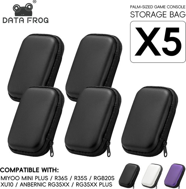 Data Frog 5er Set Tragbare Aufbewahrungstaschen in Schwarz als Stoßfeste Schutzhülle für ANBERNIC RG35XX Plus, R36S, R35S und Miyoo Mini Plus Retro Handhelds - Bild 1
