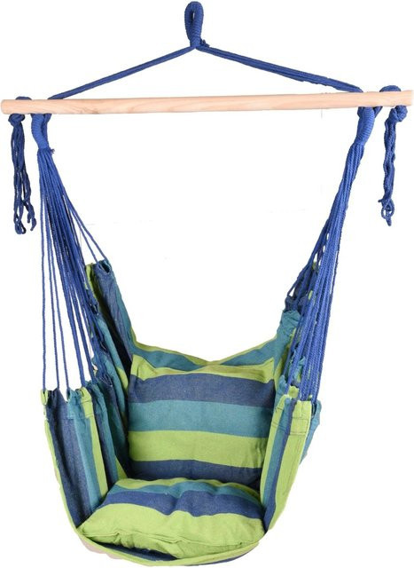 DELUKE Hängesessel MAINZ in Grün mit 2 Kissen aus Baumwolle-Polyester-Mix und Hartholz-Gestell für Indoor und Outdoor - Bild 1
