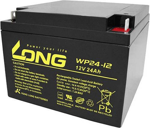 Long WP24-12 Bleiakku 12V 24Ah Blei-Vlies AGM in Schwarz mit M5-Schraubanschluss, B/H/T: 16,6 x 12,5 x 17,5 cm - Bild 1