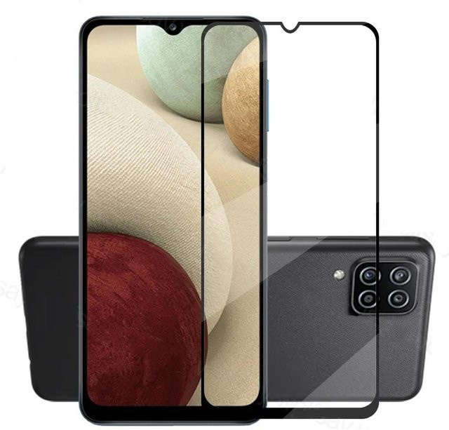 Samsung Galaxy A12 Displayschutzfolie aus gehärtetem Glas mit vollständiger Abdeckung, Schwarz - Bild 1