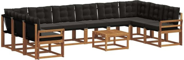 vidaXL Outdoor-Sofagarnitur aus massivem Akazienholz mit Textilene und Kissen, 11-tlg., Schwarz und Natur - Bild 1