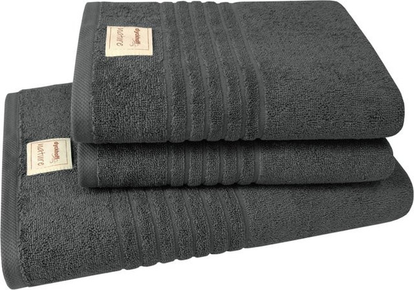 Dyckhoff Handtuchset Nature Anthrazit, 3-teilig aus Bio Baumwolle, GOTS-zertifiziert