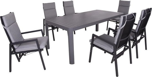 DELUKE Garten-Sitzgruppe ENYA 7-teilig aus Aluminium und Kunststoff in Schwarz, erweiterbarer Esstisch mit Stühlen für den Außenbereich - Bild 1
