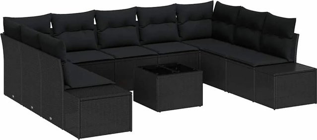 vidaXL Garten-Sofa-Set aus Poly-Rattan in U-Form mit Kissen, Schwarz - Bild 1
