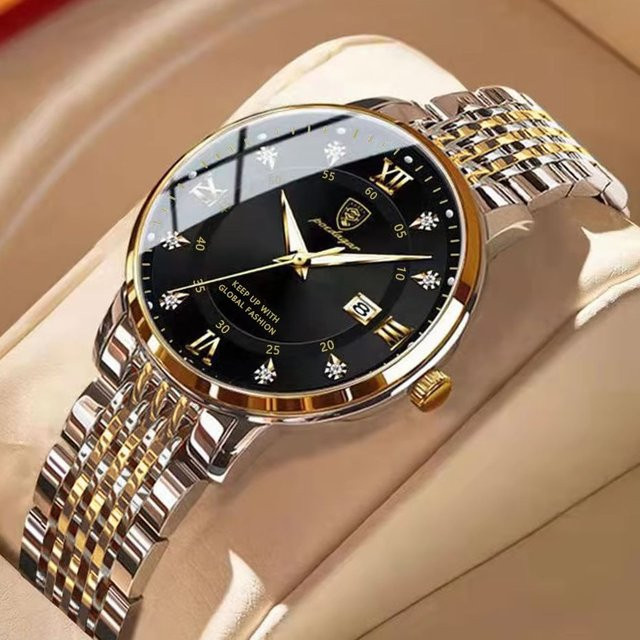 POEDAGAR Armbanduhr, Quarz, Edelstahl, Gold, Damen, Datum - Bild 1