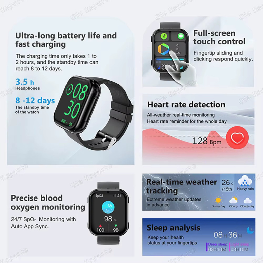 Ola Esporte Smartwatch, Schwarz, Silikon, Herzfrequenz, wasserdicht - Bild 2
