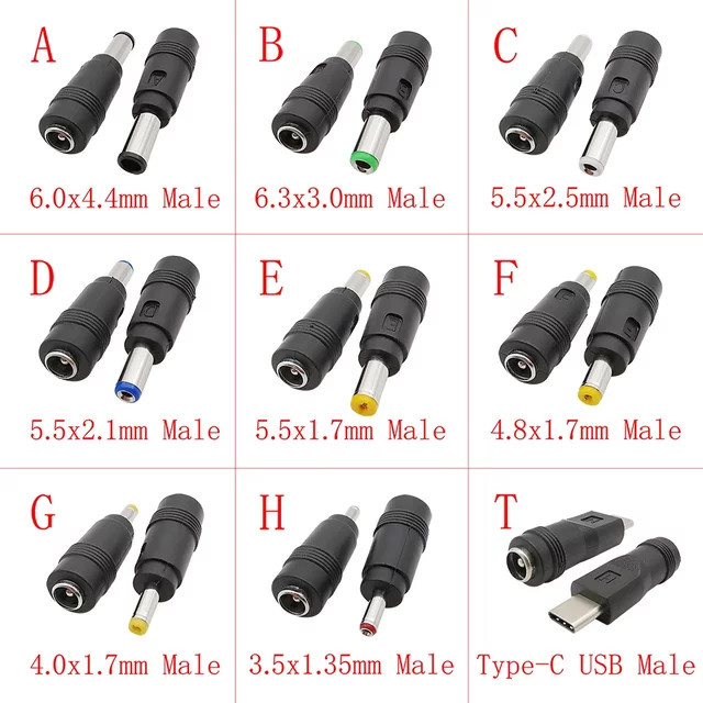 MACDOT Gleichstrom-Adapter Set mit Stecker auf Buchse in Schwarz, verschiedene Größen für Laptop-Netzteile - Bild 1