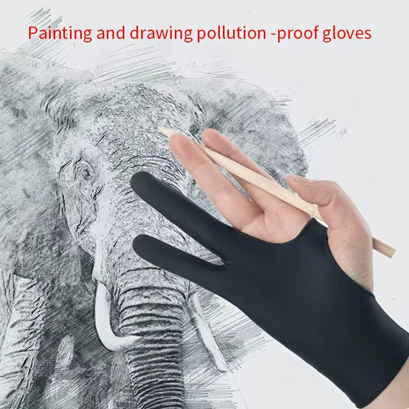 Künstler-Zwei-Finger-Zeichnungshülle in Schwarz als Antifouling-Handschutz zum Skizzieren, Malen und für Tablets - Bild 5