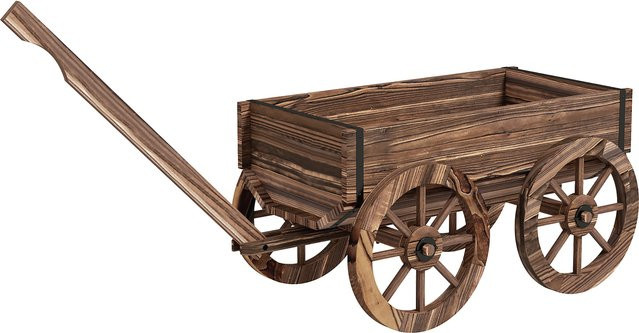 Outsunny Blumenkasten im rustikalen Holzwagen-Design aus Tannenholz mit Griff, Farbe: verkohlt - Bild 1
