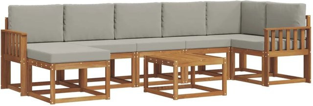 vidaXL Outdoor-Sofagarnitur 8-teilig L-Form aus Akazienholz mit Kissen in Grau und Natur - Bild 1