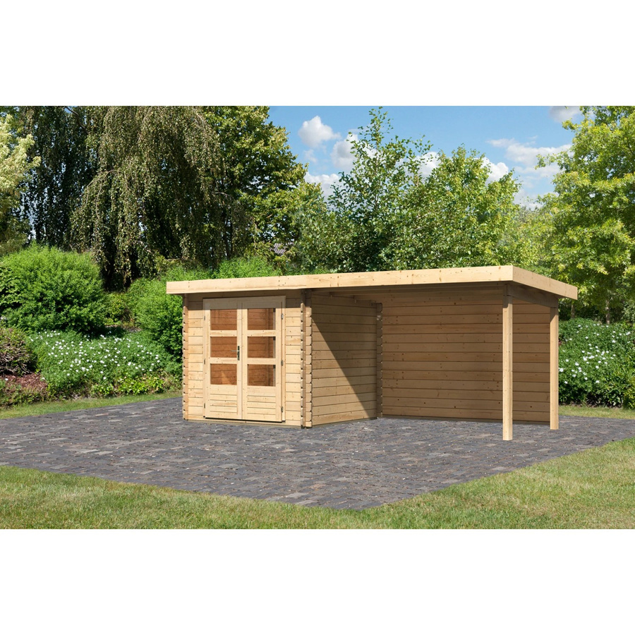Karibu Holz-Gartenhaus Ängelholm in Natur mit Pultdach und Blockbohlenbauweise, B/T: 220 x 220 cm - Bild 2