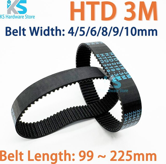 HTD 3M Zahnriemen aus Gummi in Schwarz, geschlossene Schleife, Breite: 4/5/8/9/10 mm, Länge: 99/105/114/120/117/123/126/129/132/135/138/147/153/165/216–225 mm - Bild 1