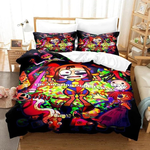 Dreiteiliges Bettwäsche-Set Das Erstaunliche Digitale Zirkus mit Motivdruck, Mikrofaser, Mehrfarbig, B/H: 228 x 228 cm - Bild 1