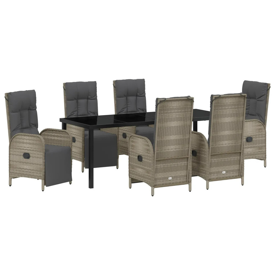 vidaXL Garten Essgruppe aus Poly-Rattan und Stahl in Grau mit 7-teiligem Set und Kissen - Bild 2