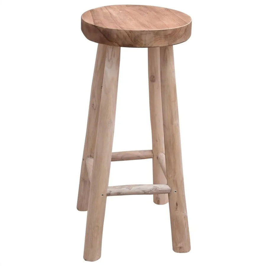 vidaXL Barhocker aus Teak Massivholz in Braun mit rustikaler Holzmaserung, Höhe: 76 cm, Breite: 37 cm, Tiefe: 37 cm - Bild 2