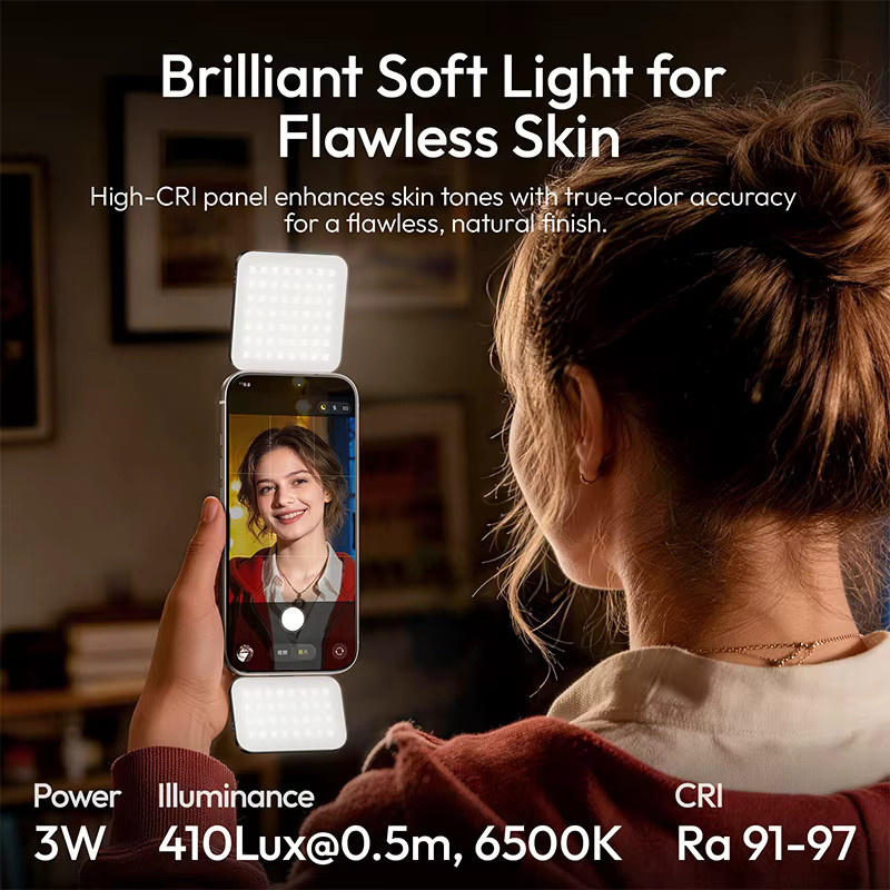 Ulanzi GL01 Magnetisches Aufstecklicht in Schwarz für iPhone 17 und Android, dimmbares Selfie-Licht mit einstellbarer Farbtemperatur 2700-6500K für Live-Vlogs - Bild 3