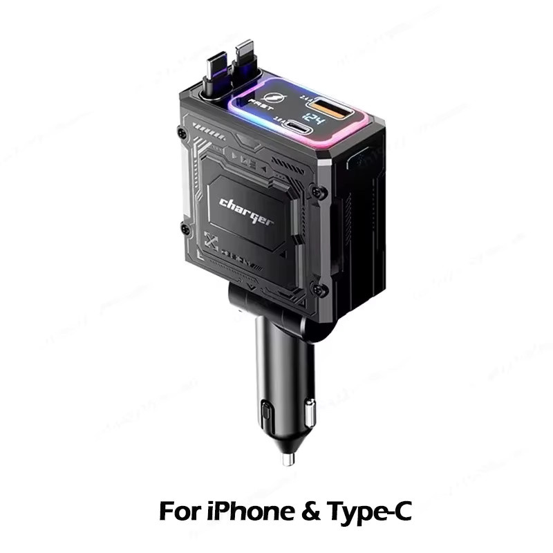 4-in-1 Einziehbares Autoladegerät mit 120 W Schnellladefunktion und USB Typ-C Anschlüssen in Schwarz - Bild 4
