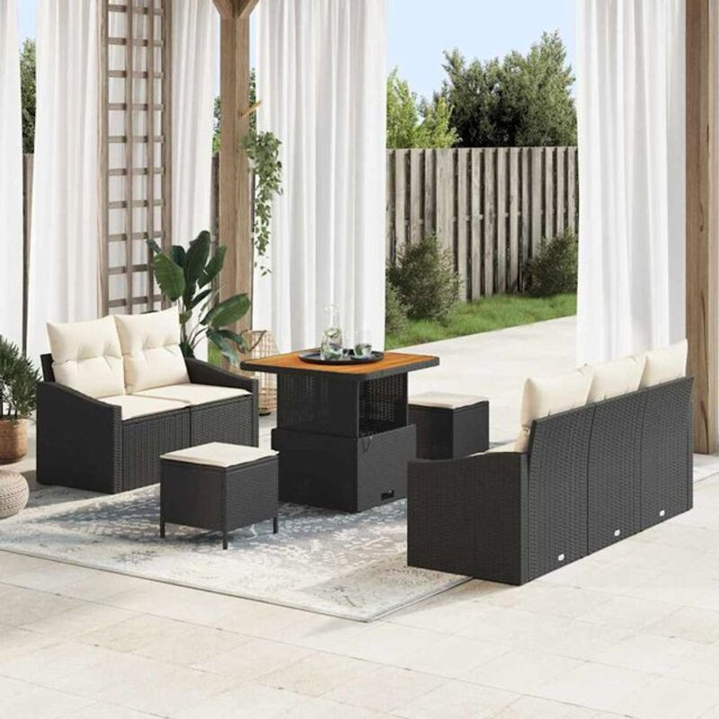 vidaxl Garten-Sofa-Set aus Poly-Rattan mit 8 Kissen in Schwarz - Bild 1
