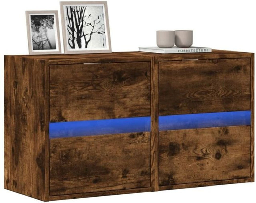 VIDAXL TV-Wandschränke mit LED-Beleuchtung im 2er-Set, Räuchereiche, B/T/H: 41 x 31 x 45 cm - Bild 1