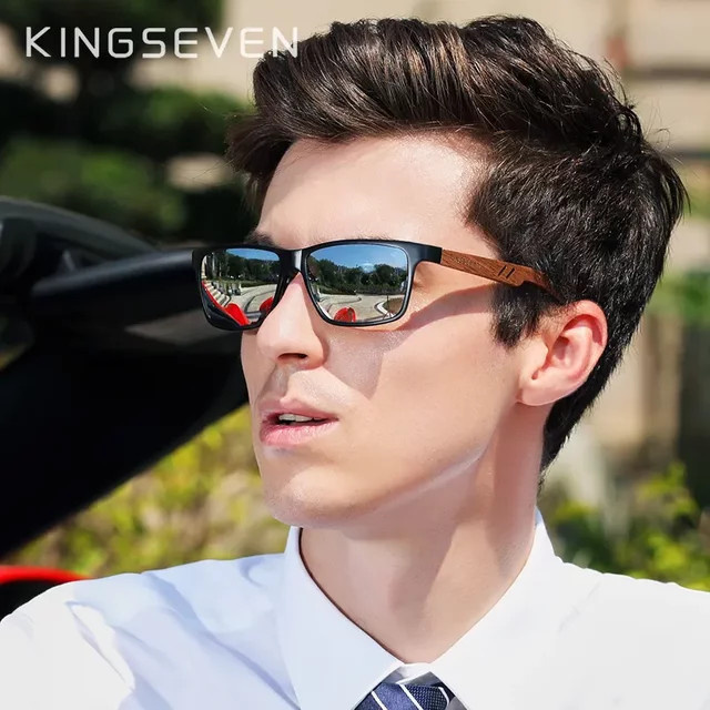 Kingseven Sonnenbrille, Vollrand, rechteckig, Holz, braun, Herren, polarisiert - Bild 1