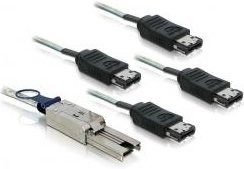 DeLOCK SATA- und SAS-Kabel 4-Lane eSATA auf 4x Shielded Mini MultiLane SAS SFF-8088, 26-polig, Schwarz, Länge: 1 m - Bild 1