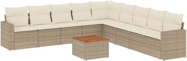 vidaXL 10-teilige Garten-Sofagarnitur in L-Form aus Polyrattan mit Kissen in Beige-Creme - Bild 1
