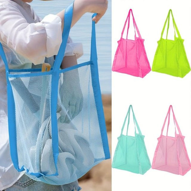 Clyine Mesh Strandtasche für Kinder und Erwachsene in Grün zur Aufbewahrung von Spielzeug, Handtüchern und Kosmetik - Bild 1