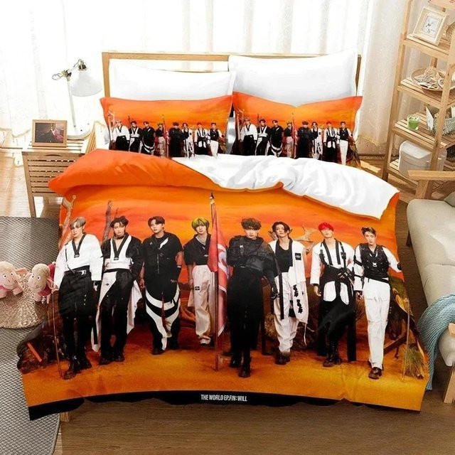 Bettwäsche-Set Binchi Fitness Die Welt Ep.fin ATEEZ in Orange, bestehend aus Bettbezug und Kissenbezug, B/H: 135 x 200 cm - Bild 1