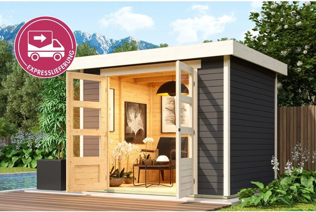 Karibu Express Gartenhaus Speedy B in Terragrau mit Flachdach und modernem Design, B/T/H: 242 x 217 x 211 cm - Bild 1