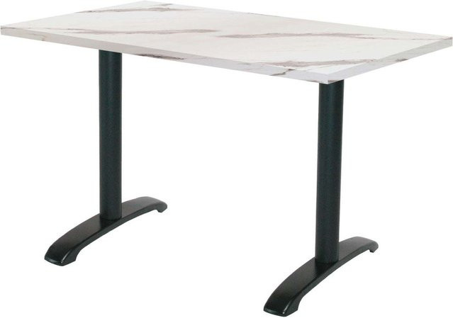 RestooTab Tisch Bazila rechteckig mit weißer Platte und schwarzem Gestell in Stein- und Holzoptik, B/T/H: 160 x 80 x 74 cm - Bild 1