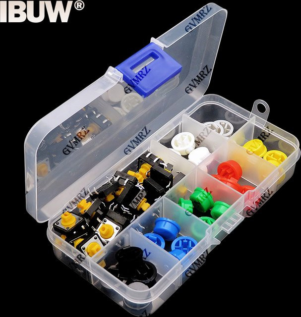280er Set Tactile Push Button Micro Schalter mit 6 farbigen Takt Kappen, B/T/H: 12 x 12 x 7,3 mm, Multicolor - Bild 1