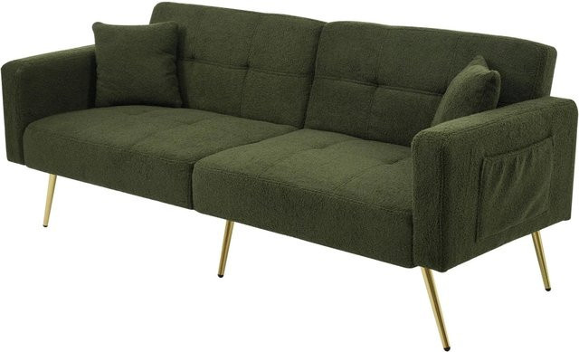 Merax Schlafsofa mit Bettfunktion und Kissen in Grün und Gold, Stoffbezug, Massivholzrahmen, B/T/H: 175 x 72 x 64 cm - Bild 1
