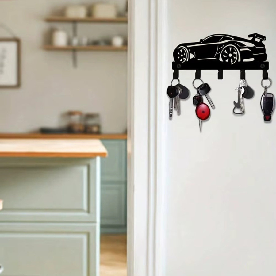 CIFBUY Multifunktionaler Metall-Schlüsselhalter im Autospoiler-Design, Wandmontierter Organizer für Küche, Garage oder Eingangsbereich, Schwarz oder Weiß - Bild 3