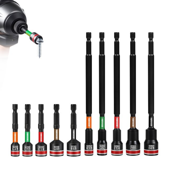 Geinxurn Schlagmuttern-Schraubendreher-Set mit Aufbewahrungskoffer, 6-Punkt-Legierungsstahl, 1/4 Zoll, 5/16 Zoll, 3/8 Zoll SAE-Mutterset - Bild 1