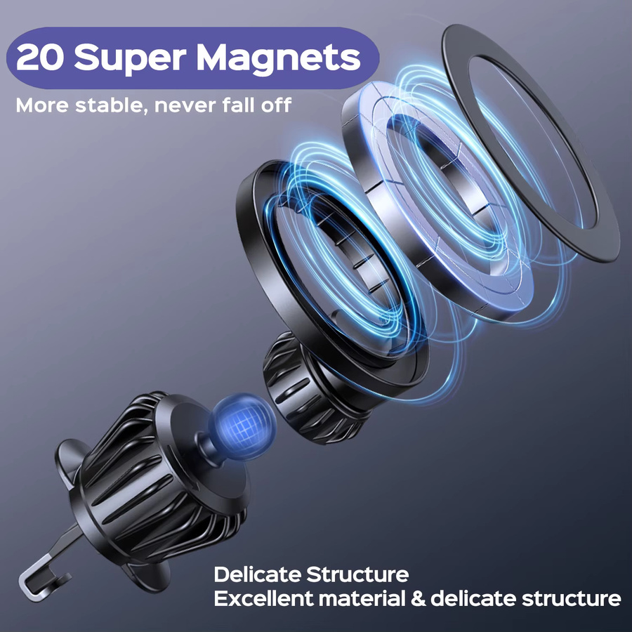 MagSafe-Autohalterung mit extra starker Magnetkraft, magnetischer Telefonhalter für die Autoentlüftung, 360 Grad verstellbar, Schwarz - Bild 5