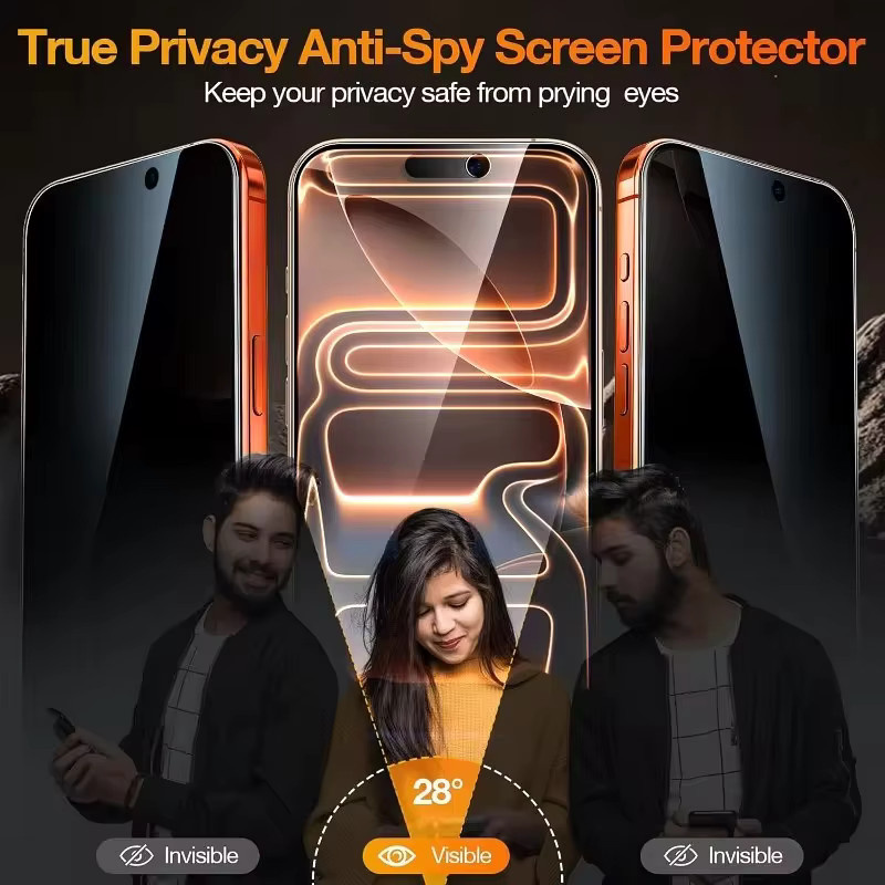 5 Stück Privatsphäre Displayschutzfolie aus gehärtetem Glas für iPhone 11 12 13 14 15 16 17 Pro Max Plus Air 16e XS XR in Transparent mit staubfreier Installation - Bild 2