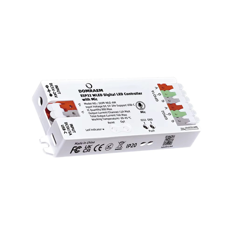 DOMRAEM WLED Controller ESP8266 ESP32 mit USB-C und Mikrofon für RGB IC digitale adressierbare Lichter WS2811 WS2812B WS2815 SK6812 mit WiFi und Fernbedienung - Bild 6