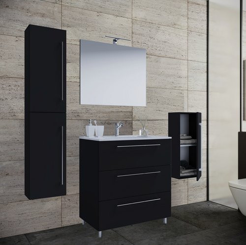 VCM Badmöbel-Set in Schwarz Matt bestehend aus Waschtisch, Spiegelschrank und Hochschrank B/H/T: 80 x 150 x 46 cm - Bild 1