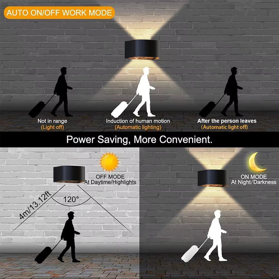 UMEXUS 2er-Set LED Wandleuchten mit Bewegungssensor, Schwarz, Up-and-Down Licht, 3 Farbtemperaturen und einstellbarer Helligkeit, wiederaufladbar - Bild 2