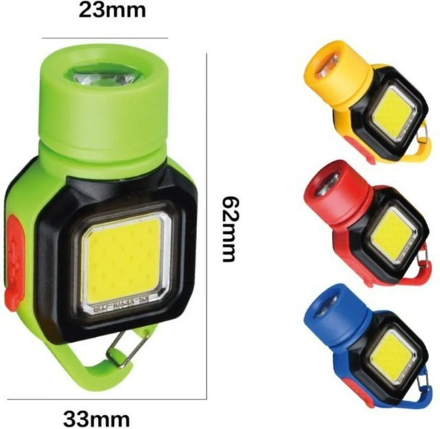 QHSPE COB LED Schlüsselanhänger-Leuchte Gelb, USB-aufladbare tragbare Arbeitsleuchte mit Haken für Outdoor, Camping und Notfälle - Bild 1