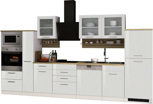 Küchenzeile Held Möbel Mailand in Weiß Hochglanz mit Elektrogeräten, Breite: 370 cm - Bild 3