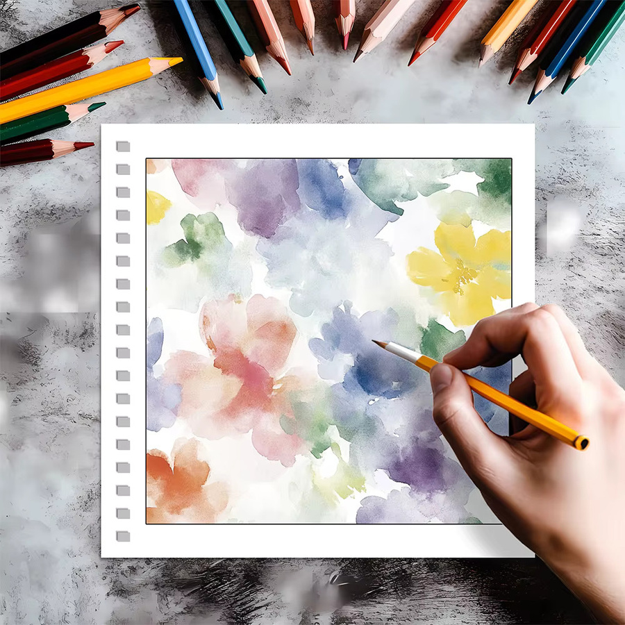 Aquarell-Blumen Umgekehrtes Malbuch mit 30 dicken Seiten à 100 g/m2, A5, Mehrfarbig - Bild 2